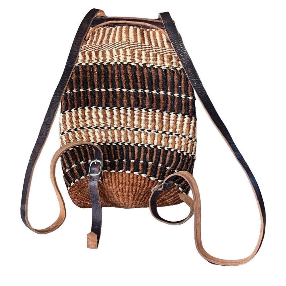 Kenya Artisan Made Sisal Giraffe Themed Colors Durable Flap Safari Backpack Bag - Picture 3 of 6
